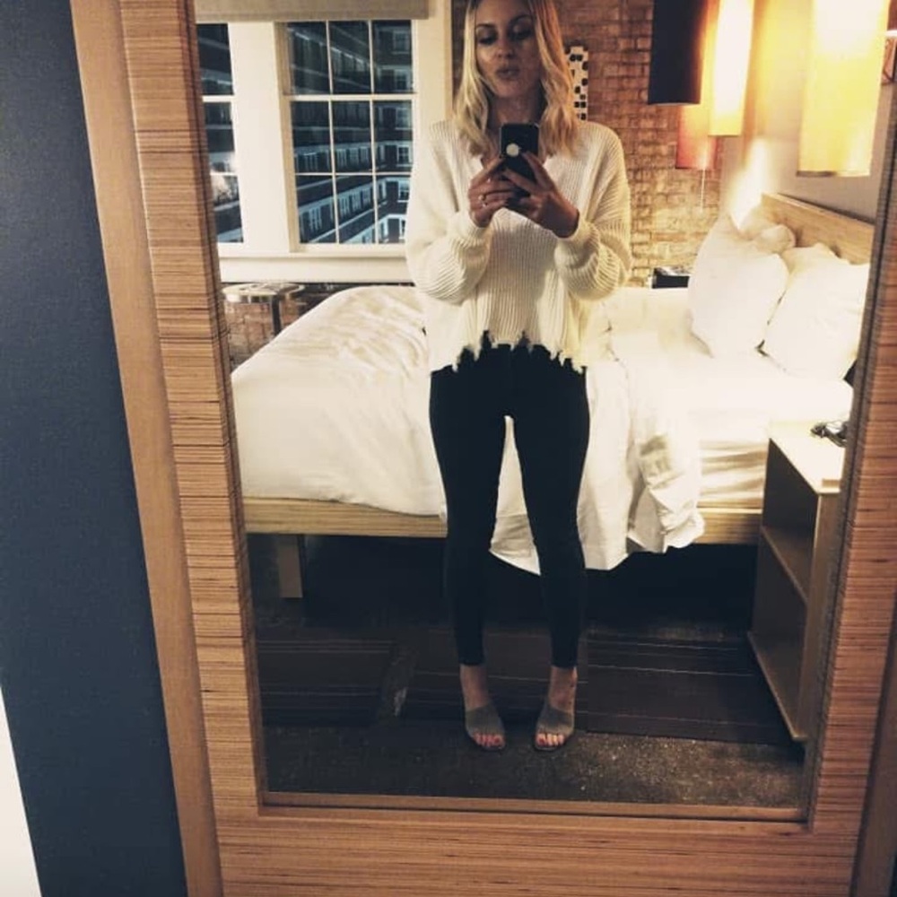 Distressed White Sweater